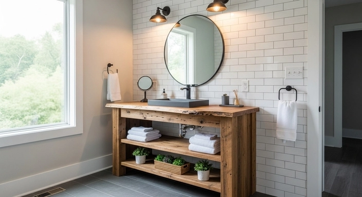 Custom Bathroom Vanities in Knoxville and Bathroom Remodel project showcasing elegant double-sink design.